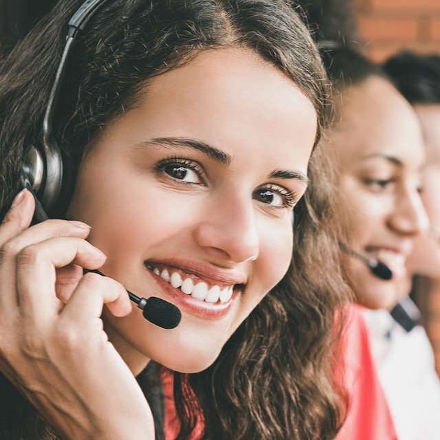 Businesswoman agent working in call center